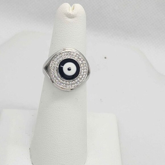 Evil Eye Sterling Silver Ring – Black Enamel Protection Charm for Men & Women - Picture 2 of 6
